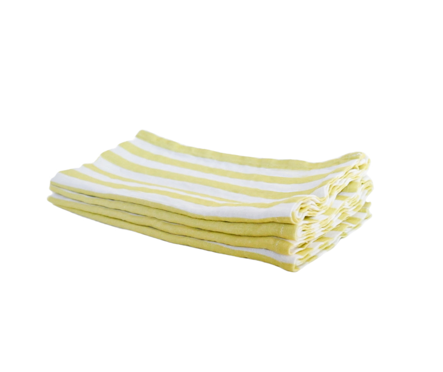 Set of Four Chartreuse Striped Linen Napkins