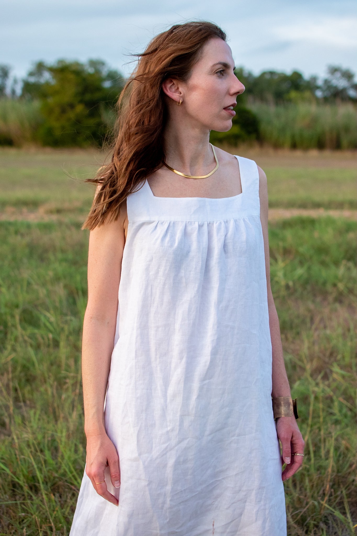 Laguna Midi Linen Dress in Blanc