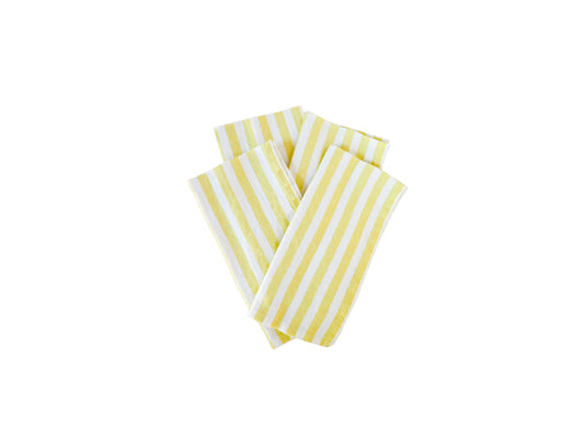 Set of Four Chartreuse Striped Linen Napkins