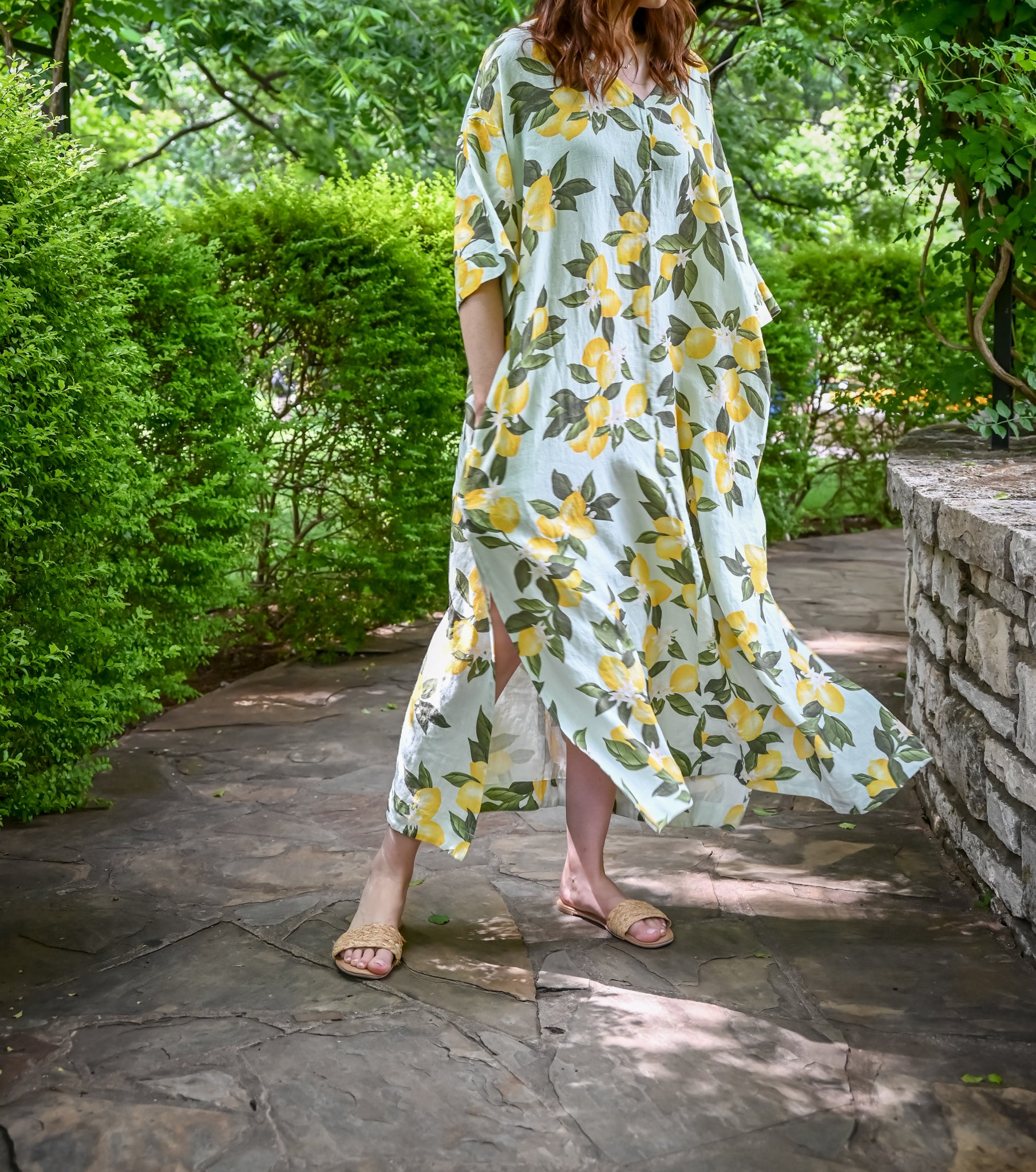 Lemon Print Caftan Dress