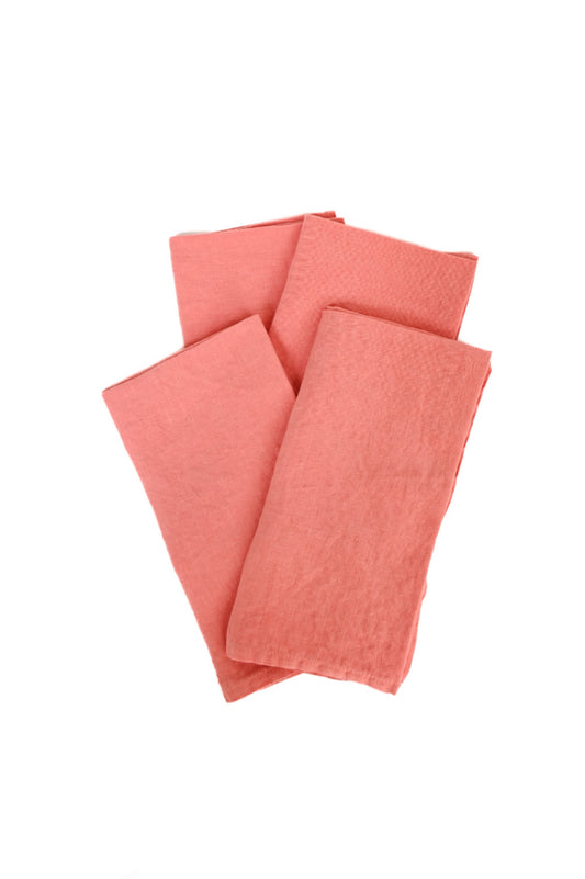 Set of Four Pink Sherbet Linen Napkins