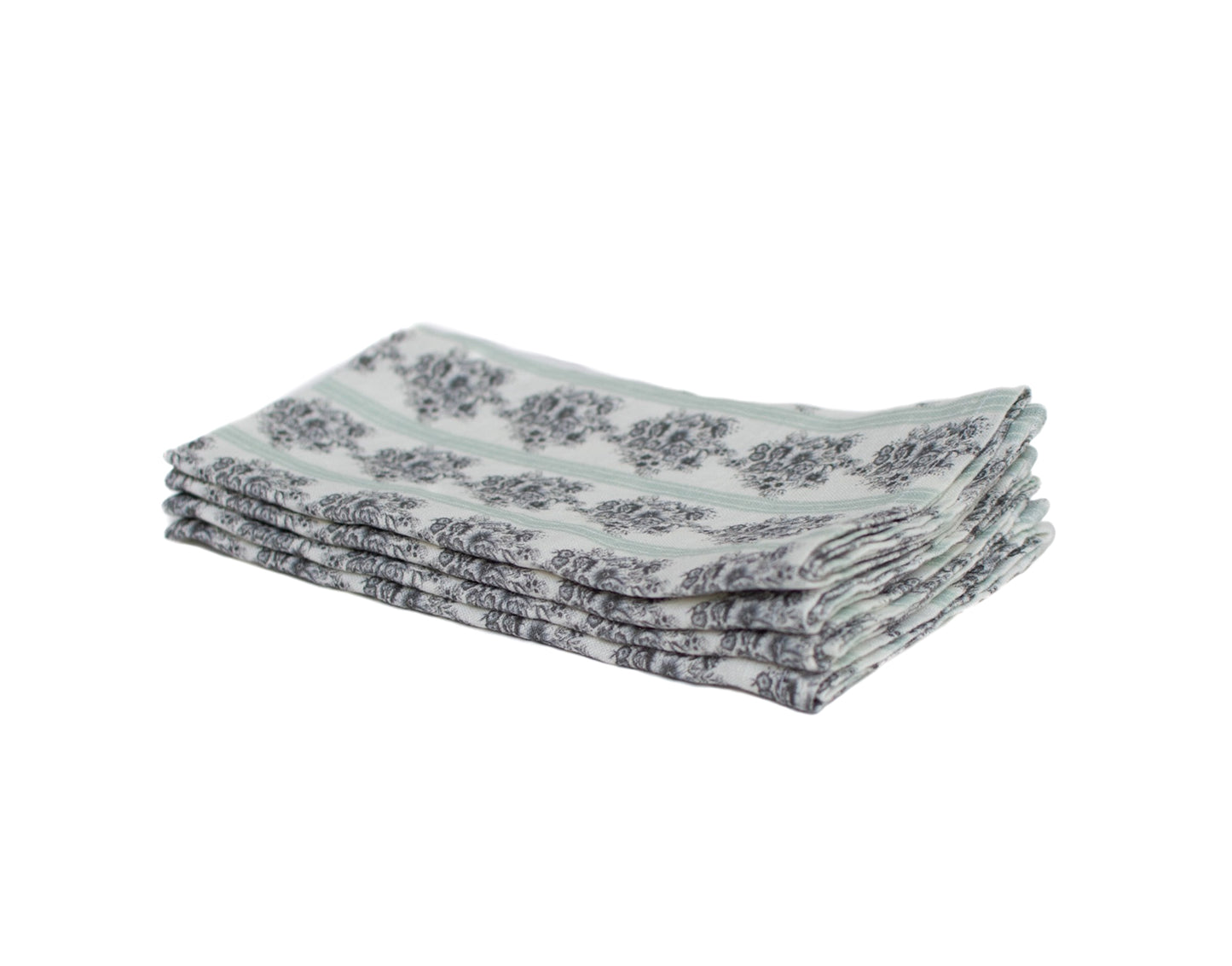 Set of Four Floral Stripe Linen Napkins